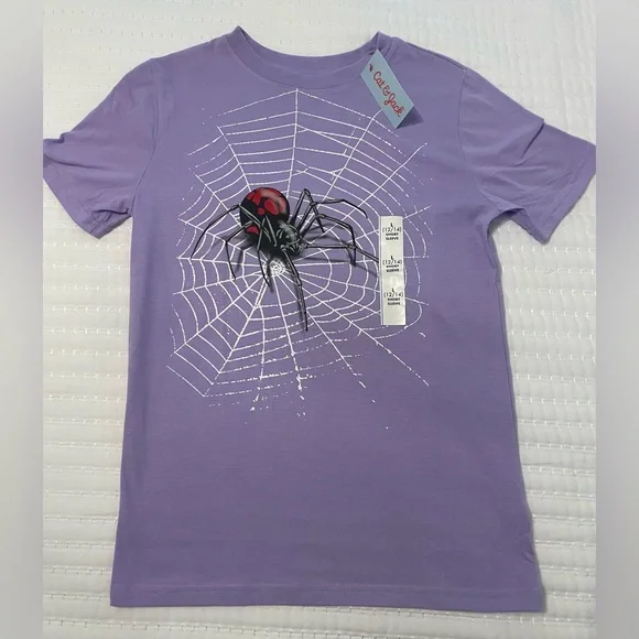 Cat & Jack Kids Spider T-shirt size large 12/14 purple new shirt - Picture 1 of 7